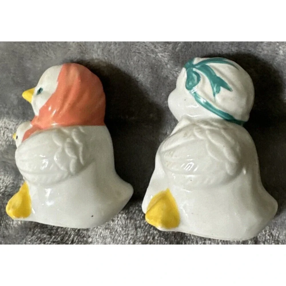 White Chickadees with Bonnet, Bow and Baby Salt and Pepper Shakers